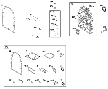 Crankcase Cover/Sump Group Diagram and Parts List for 385447-0403-G1 200000 - 399999 Briggs and Stratton Engine